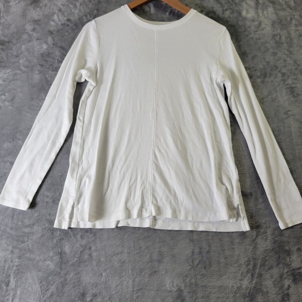 Jill White Pima Cotton Long Sleeve Top Small Minimalist Center Seam Basic